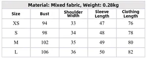 Detailed size chart for patchwork embroidered dress with fabric weight and measurements