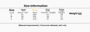 Detailed size chart for vertical striped bow-tie summer shirt with bust and length specs