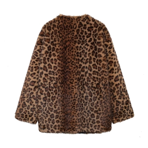 Women's faux fur leopard print coat featuring a stylish back view for autumn winter