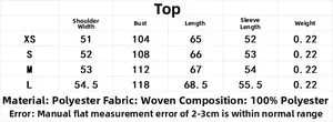 Size chart for paisley print shirt set showing shoulder, bust, and length measurements