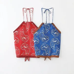 Top a Sciarpa in Raso con Scollo all'Americana da Donna Senza Maniche con Stampa Paisley Floreale Top Cami con Lacci per Vacanze Estive