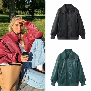 Veste en similicuir oversize vintage pour femme avec surpiqûres contrastées en couleurs