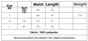 Tabella delle taglie per abito a pois in pizzo con misure da XS a L in centimetri
