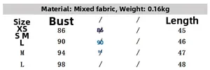 Size chart for women's summer linen set with bust and length measurements in cm