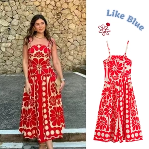 Women's Bohemian Floral Print Spaghetti Strap Maxi Dress Vintage Red Beige Sleeveless A-Line Backless Vacation Long Dress
