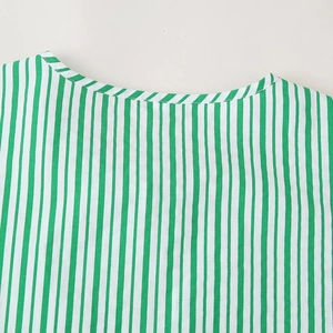 Haut d'été pour femmes à rayures vertes et blanches, col rond et motif de rayures verticales