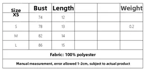 Detailed size chart for floral camisole showing measurements for chest and length