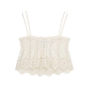 Summer embroidery crop top with scalloped edges and floral hollowed out details