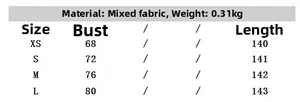 Size chart for women's halter neck dress with bust and length in XS to L measurements