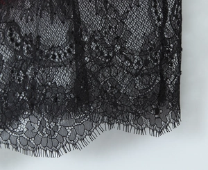 Vue détaillée de la bordure en dentelle florale noire et texture transparente