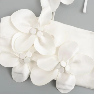 Elegant white camisole top with 3D handmade floral appliques and satin fabric