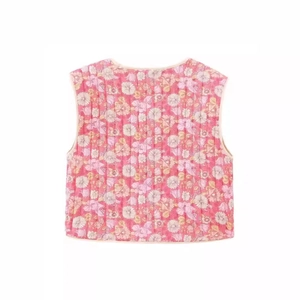 Gilet réversible en coton matelassé à fleurs roses pour femmes collection été 2024