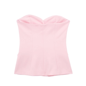 Haut bustier rose avec décolleté en cœur, coutures verticales et coupe ajustée