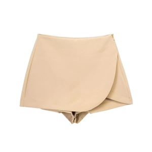 Women's high waist asymmetric skort in beige with wrap design for a modern summer look
