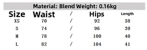 Size guide for women embroidery halter top and mini skirt set with fabric and weight info