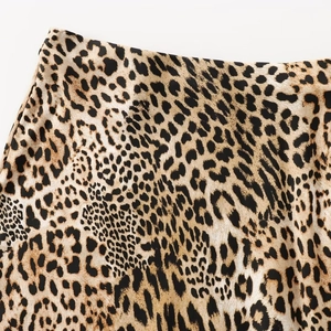 Classic leopard print satin midi skirt with smooth texture and high-quality waist stitching