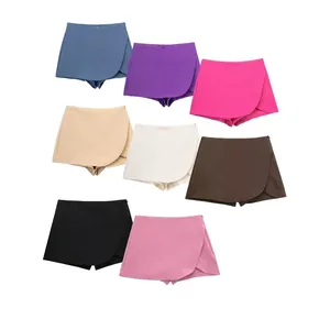 Women High Waist Asymmetrical Wrap Skort Side Zipper Fashion Skirts Shorts Commuter Solid Color Casual Summer Bottoms