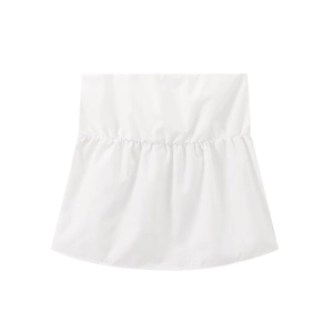 Women's minimalist white elastic waist shirt extender with layered pleated hem