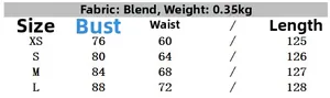 Detailed size chart for embroidery hollow midi dress with fabric and weight info
