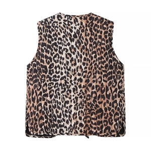 Gilet matelassé pour femme à motif léopard, coupe sans manches tendance 2024 avec fentes