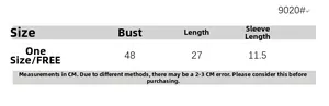 Size chart showing bust 48cm and length 27cm for the striped crop top