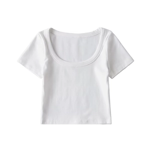 Minimalist white crew neck short sleeve crop top for women in 2024 casual summer style