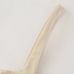 Lace-up midi dress in beige canvas fabric featuring detailed double-stitched shoulder strap