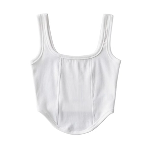 White ribbed corset crop top with U-neck and curved hem for a slim fit summer look