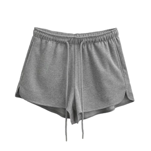Short tricoté gris pour femme avec taille à cordon et fentes latérales arrondies