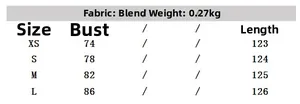 Size chart for cutout satin dress showing chest and length measurements in centimeters