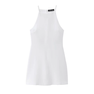 Minimalist white sleeveless halter neck dress with slim fit for summer street fashion style