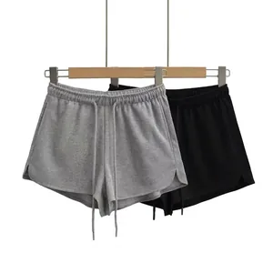 Short Décontracté en Coton avec Cordon pour Femmes Taille Élastique Tricot Côtelé Respirant Pantalon d'Été Sportif et Quotidien