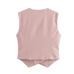Women street fashion asymmetric vest in dusty rose pink color with elegant back tail design