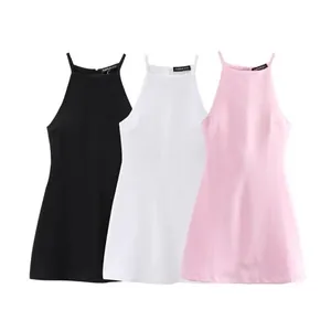 Women Halter Neck Sleeveless Mini Dress Summer Elegant Slim Fit A-Line Backless Dress With Back Zipper Casual Party Wear