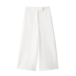 Women's high waist wide leg pants in white tailored fabric for summer street fashion style