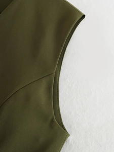 Detailed close-up of military green twill fabric and premium stitching on women's tank top
