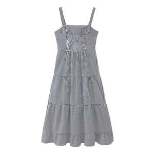 Women's summer tiered striped dress with thin straps and smocked bodice detail