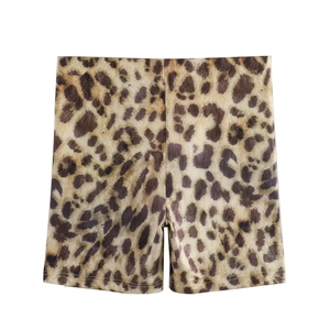 Women's leopard print cycling shorts with high waist and stretchy animal pattern fabric