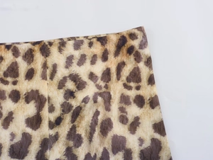 Close-up detail of leopard print pattern and high-quality stitching on summer cycling shorts