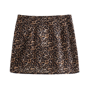 Women's summer high-waist mini skirt featuring a classic leopard print and A-line silhouette
