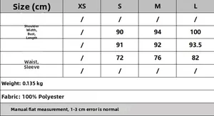 Detailed size guide table for women solid color mini dress showing measurements in cm
