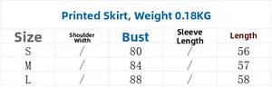 Size chart table for summer printed dress detailing weight and S, M, L measurements