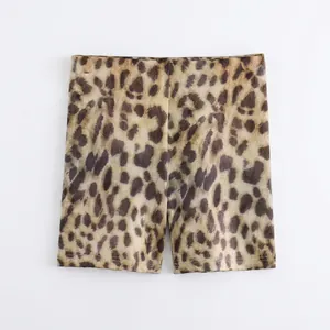 Women High Waist Leopard Print Biker Shorts Slim Fit Workout Yoga Leggings Animal Print Summer Athletic Gym Sports Shorts