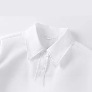 White long sleeve shirt for women featuring a minimalist pointed collar and premium texture