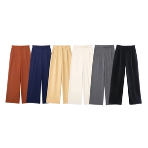 Détails du pantalon habillé taille haute à jambes larges en six couleurs unies