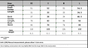 Detailed size guide table for summer corset top with measurements in CM for XS to L
