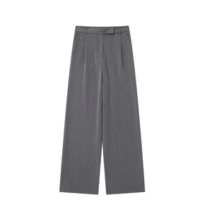 Pantalon large pour femme à taille haute gris foncé avec des détails plissés