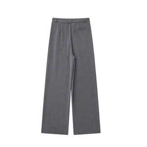 Vue arrière du pantalon large gris foncé à taille haute avec détail de poche et texture