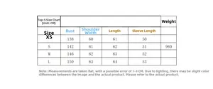 Size guide for loose bomber jacket with chest, shoulder, and sleeve measurements
