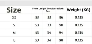 Detailed size chart for V-neck embroidered vest showing bust and length measurements